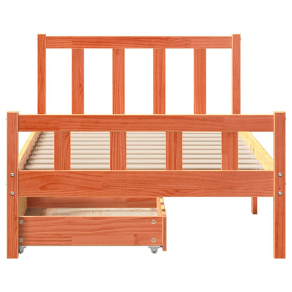 Bedframe zonder matras massief grenenhout wasbruin 75x190 cm