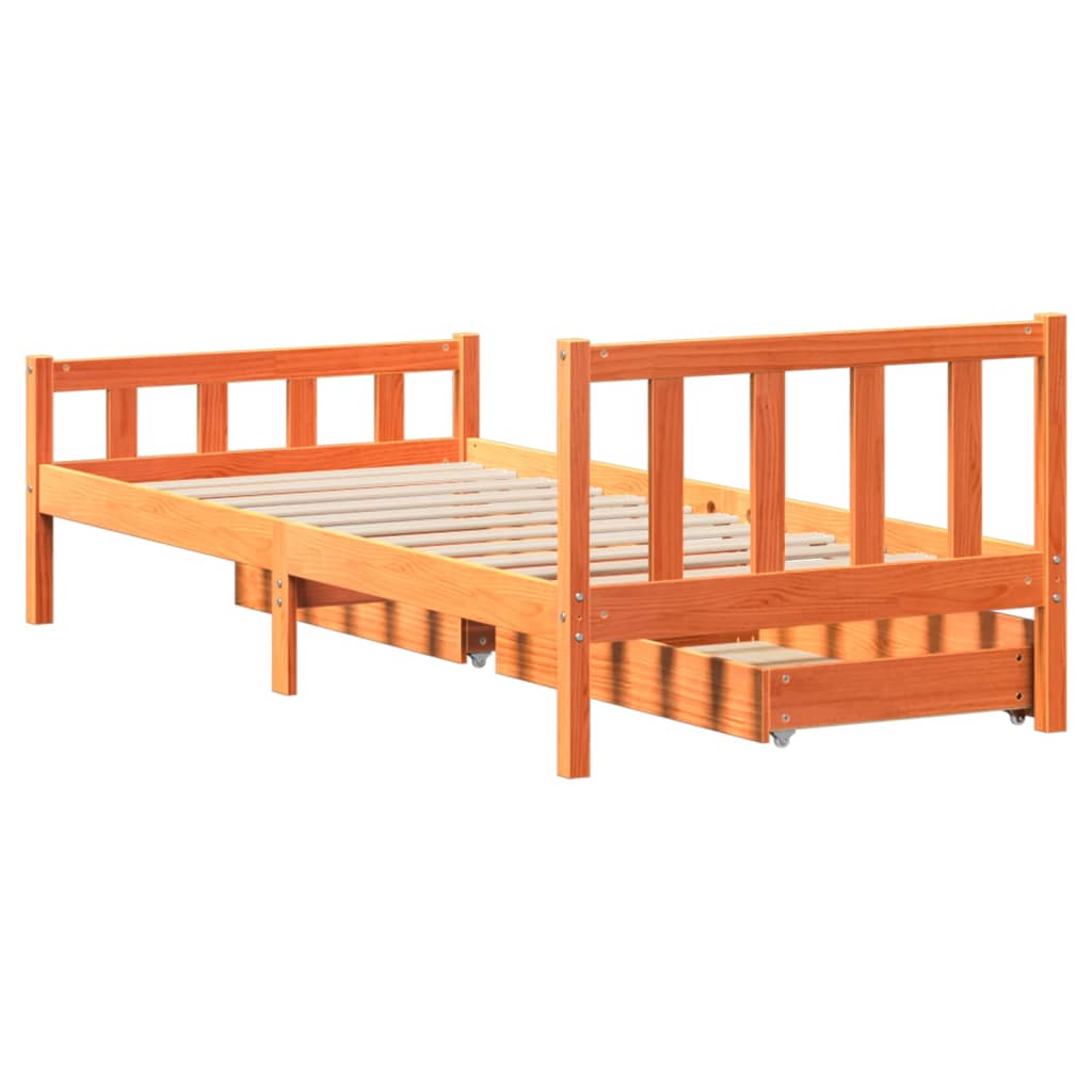 Bedframe zonder matras massief grenenhout wasbruin 75x190 cm