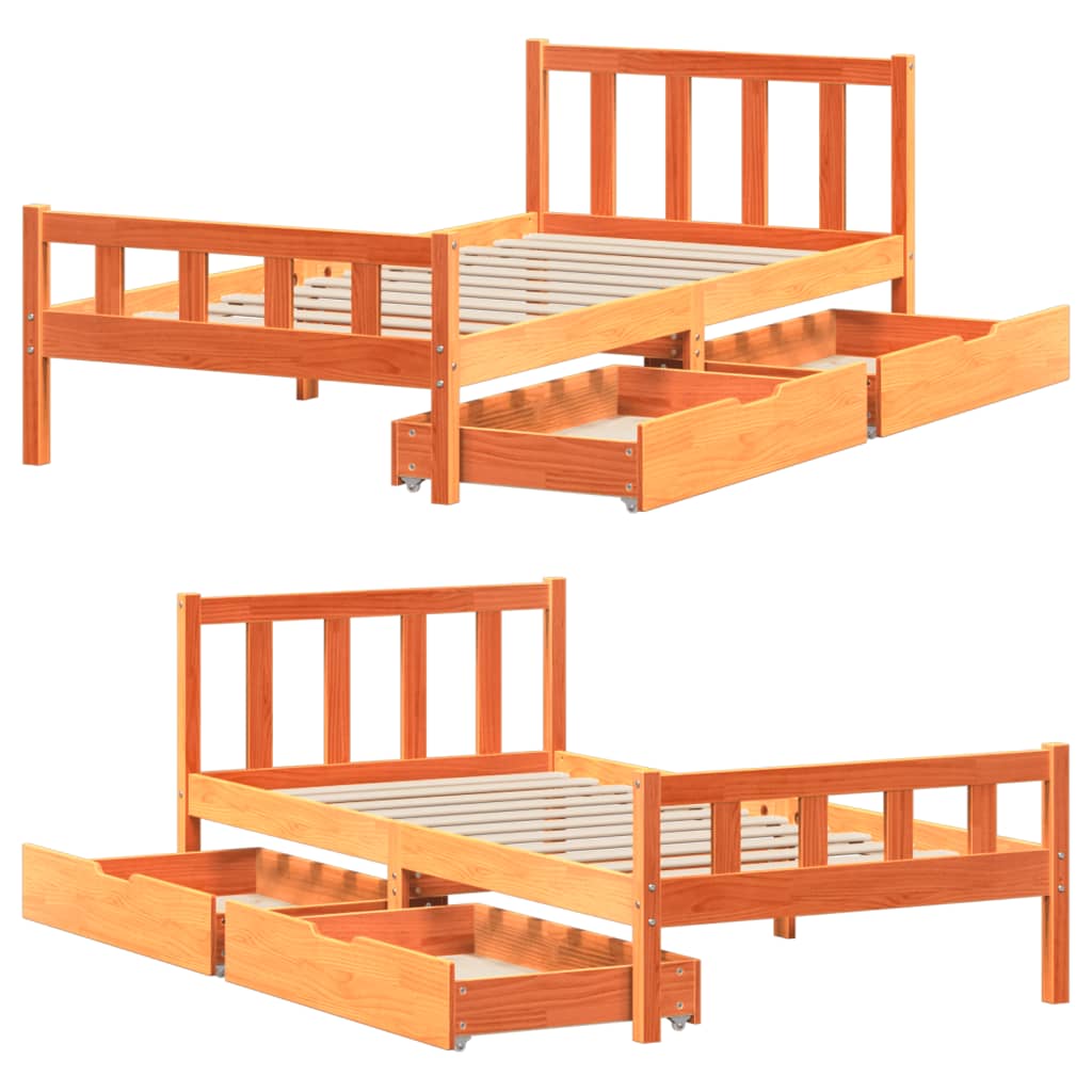 Bedframe zonder matras massief grenenhout wasbruin 75x190 cm
