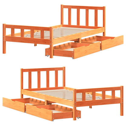 Bedframe zonder matras massief grenenhout wasbruin 75x190 cm