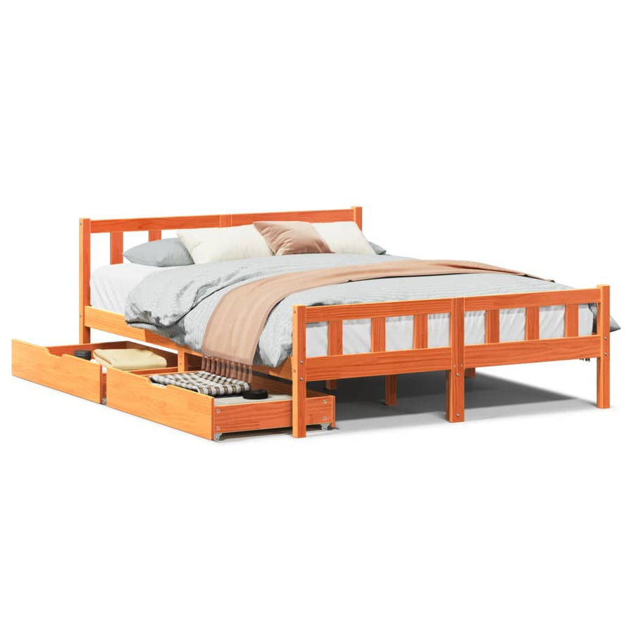 Bedframe zonder matras massief grenenhout wasbruin 150x200 cm