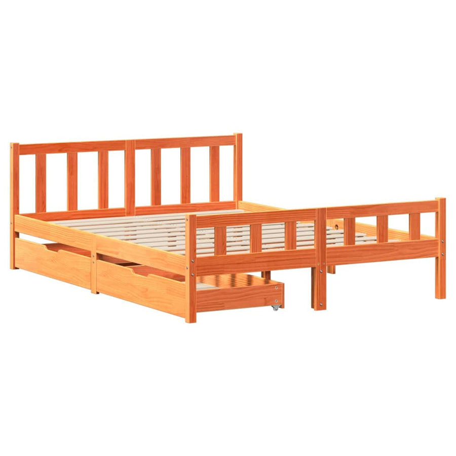 Bedframe zonder matras massief grenenhout wasbruin 150x200 cm