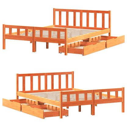 Bedframe zonder matras massief grenenhout wasbruin 150x200 cm