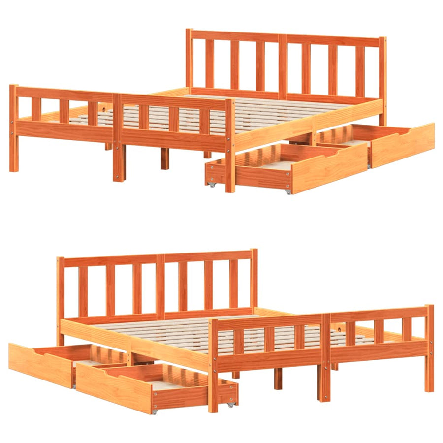 Bedframe zonder matras massief grenenhout wasbruin 150x200 cm