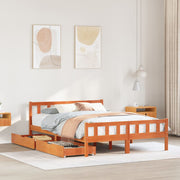 Bedframe massief grenenhout wasbruin 150x200 cm met lades