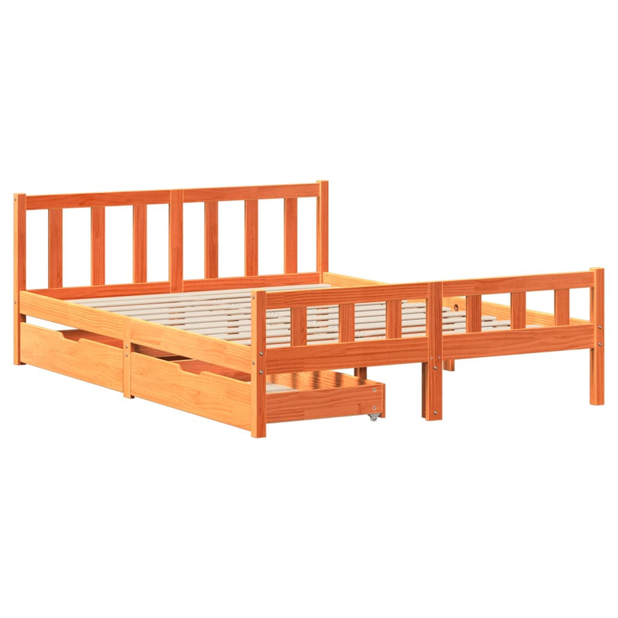 Bedframe zonder matras massief grenenhout wasbruin 160x200 cm