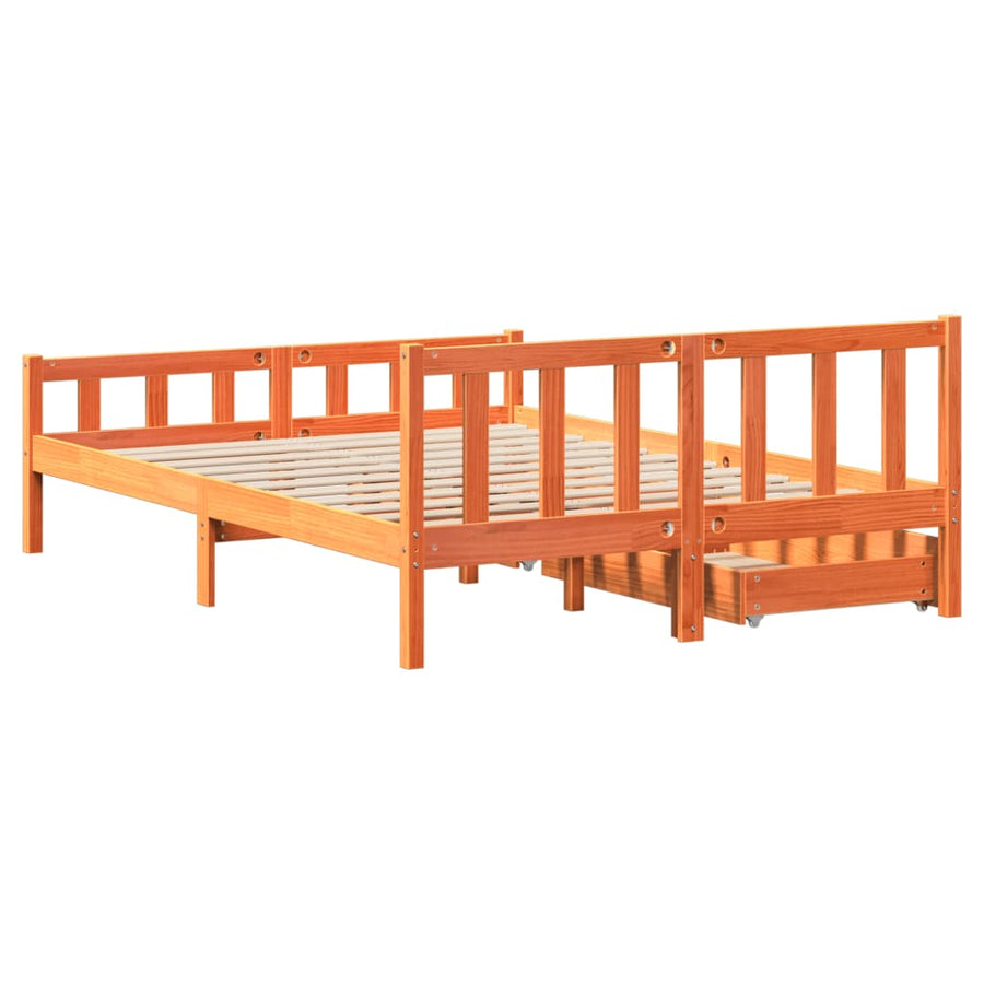 Bedframe zonder matras massief grenenhout wasbruin 160x200 cm