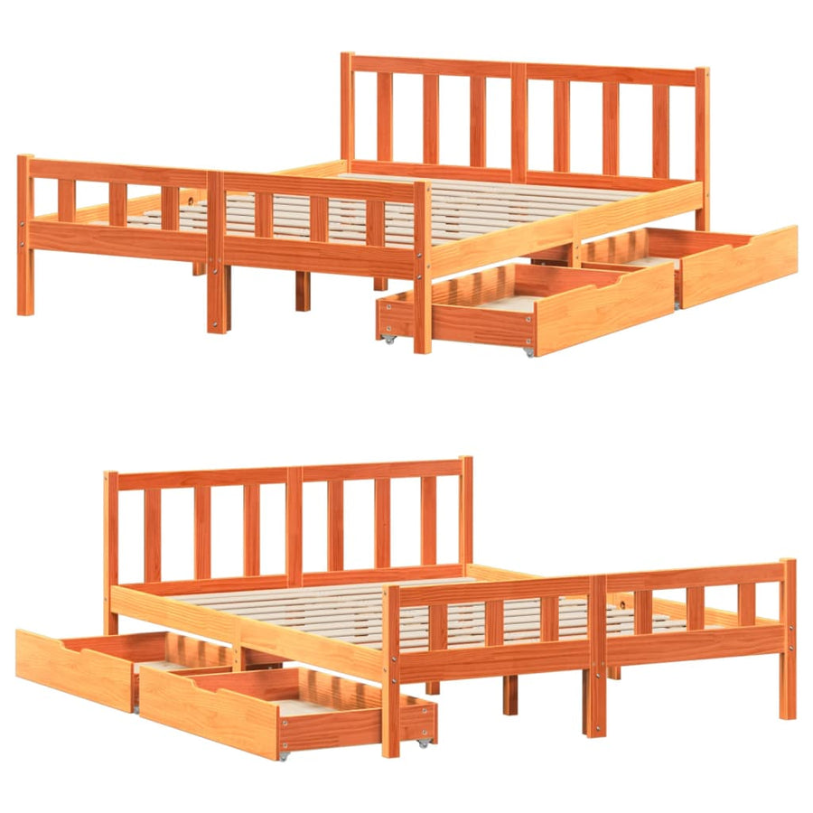 Bedframe zonder matras massief grenenhout wasbruin 160x200 cm