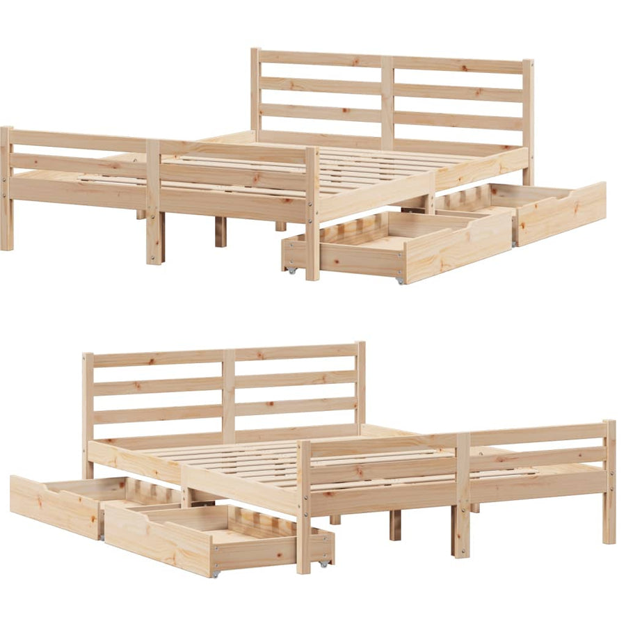 Bedframe zonder matras massief grenenhout 135x190 cm