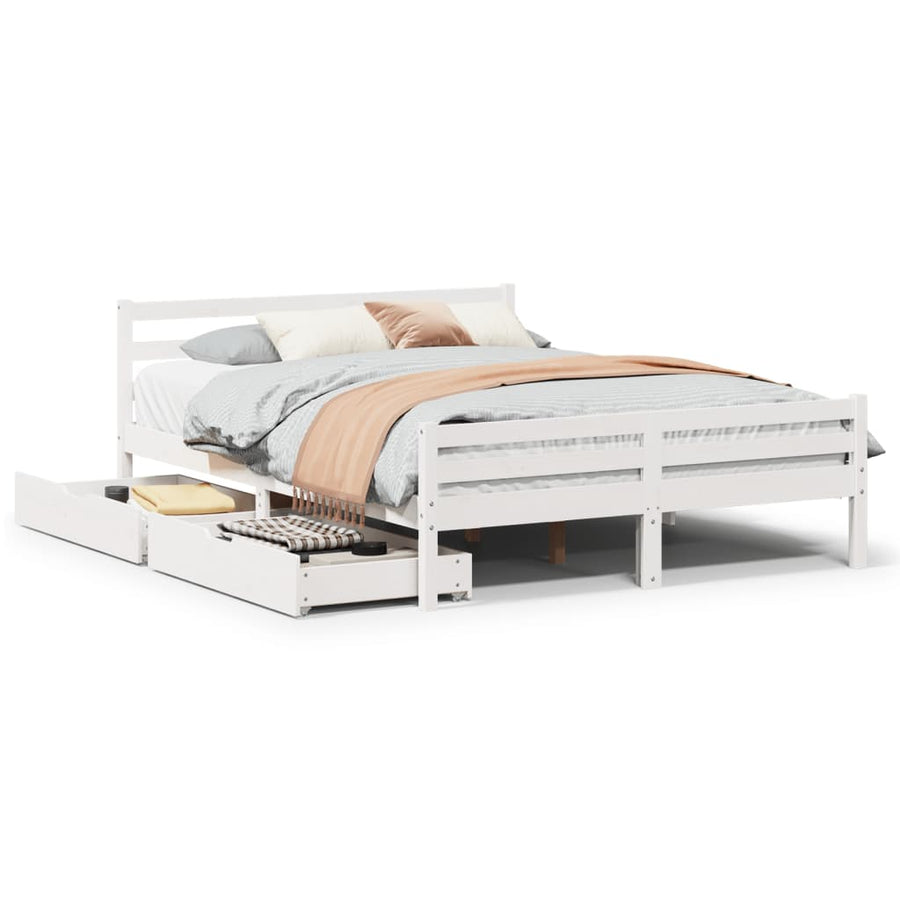 Bedframe zonder matras massief grenenhout wit 135x190 cm