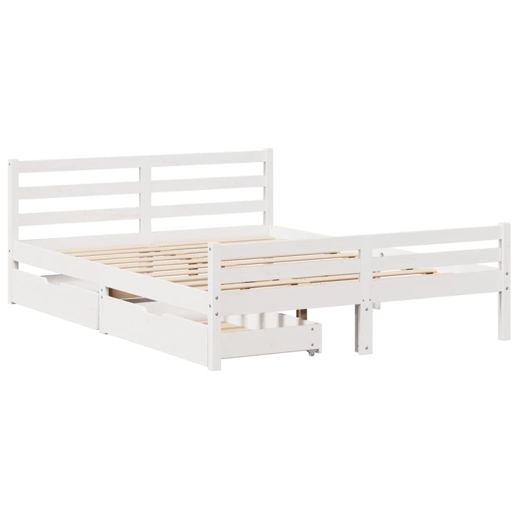 Bedframe zonder matras massief grenenhout wit 135x190 cm