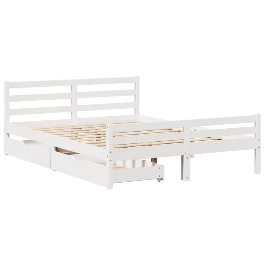 Bedframe zonder matras massief grenenhout wit 135x190 cm