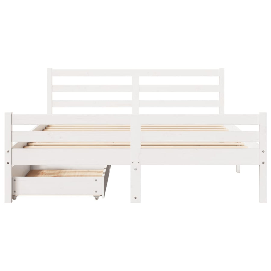 Bedframe zonder matras massief grenenhout wit 135x190 cm