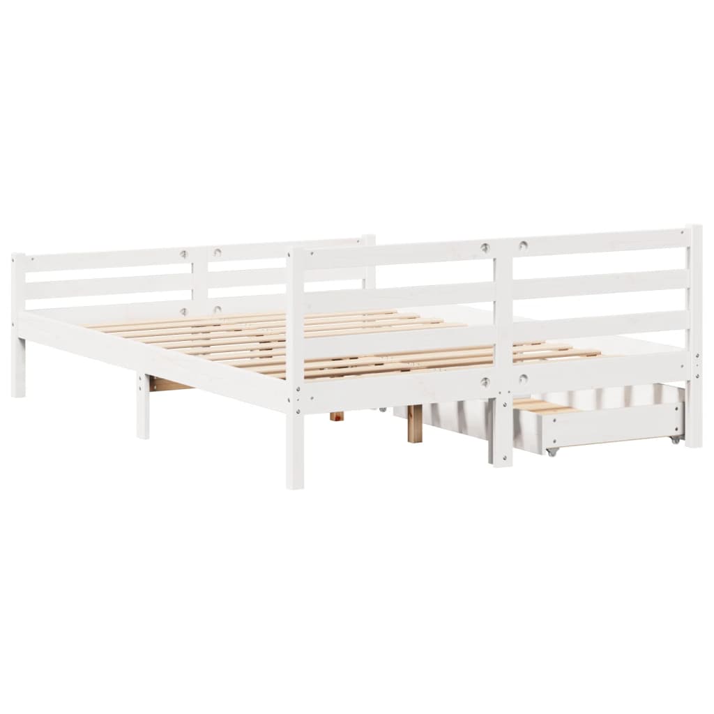 Bedframe zonder matras massief grenenhout wit 135x190 cm