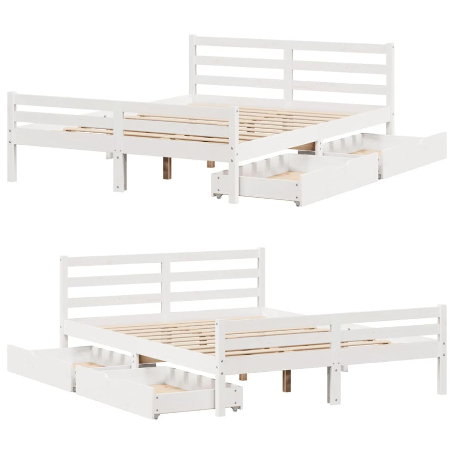 Bedframe zonder matras massief grenenhout wit 135x190 cm