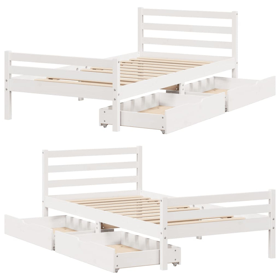 Bedframe zonder matras massief grenenhout wit 140x200 cm
