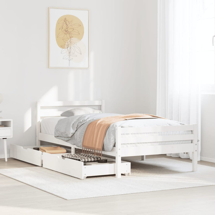 Bedframe zonder matras massief grenenhout wit 140x200 cm