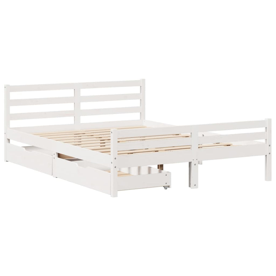 Bedframe zonder matras massief grenenhout wit 140x200 cm