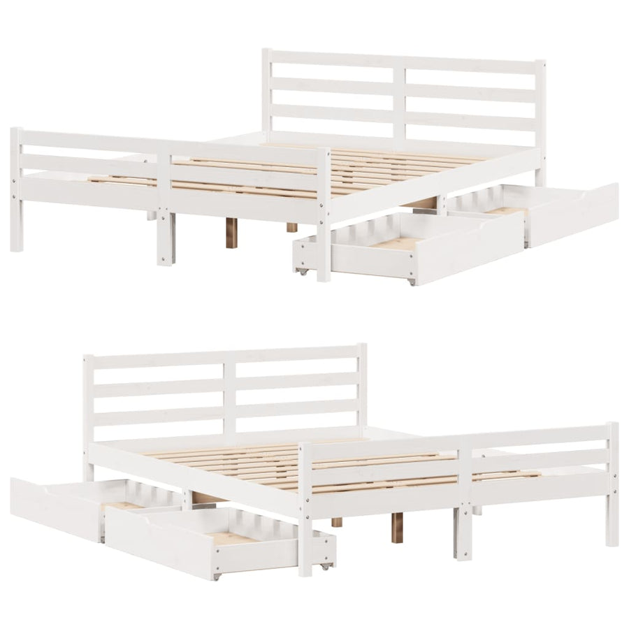 Bedframe zonder matras massief grenenhout wit 140x200 cm