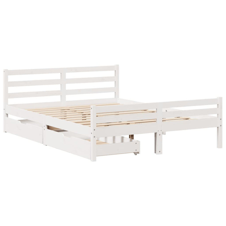 Bedframe zonder matras massief grenenhout wit 150x200 cm