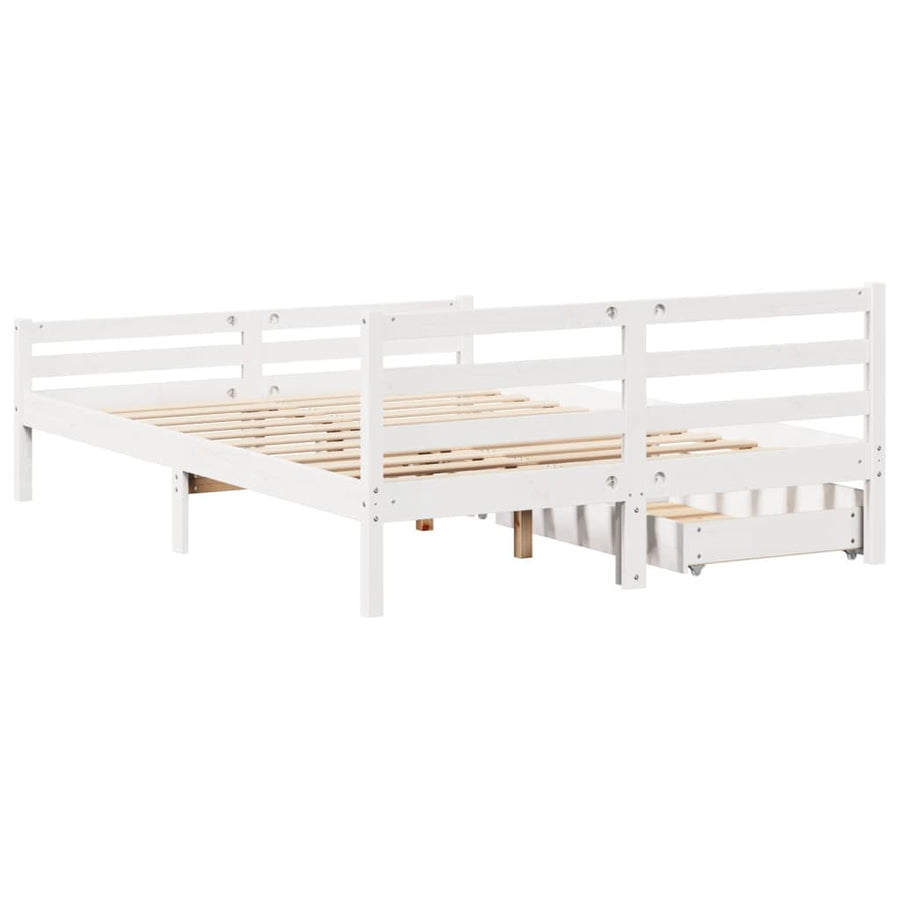 Bedframe zonder matras massief grenenhout wit 150x200 cm