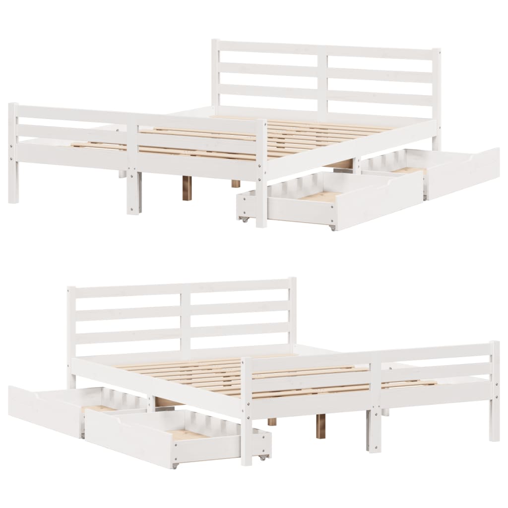 Bedframe zonder matras massief grenenhout wit 150x200 cm