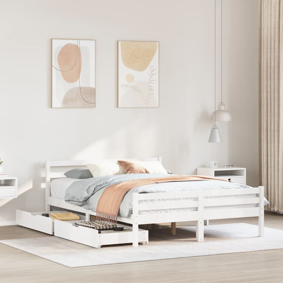 Bedframe zonder matras massief grenenhout wit 150x200 cm