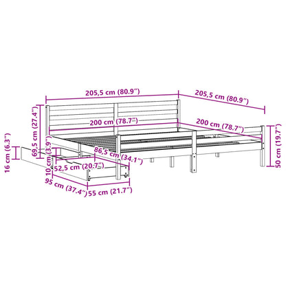 Bedframe zonder matras massief grenenhout wit 200x200 cm