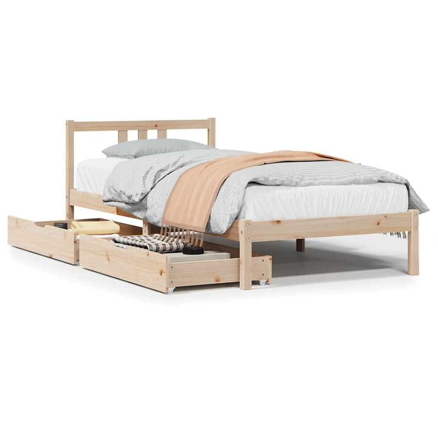 Bedframe Zonder Matras Massief Grenenhout 75 x 190 cm Naturel