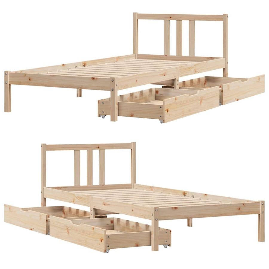 Bedframe Zonder Matras Massief Grenenhout 75 x 190 cm Naturel