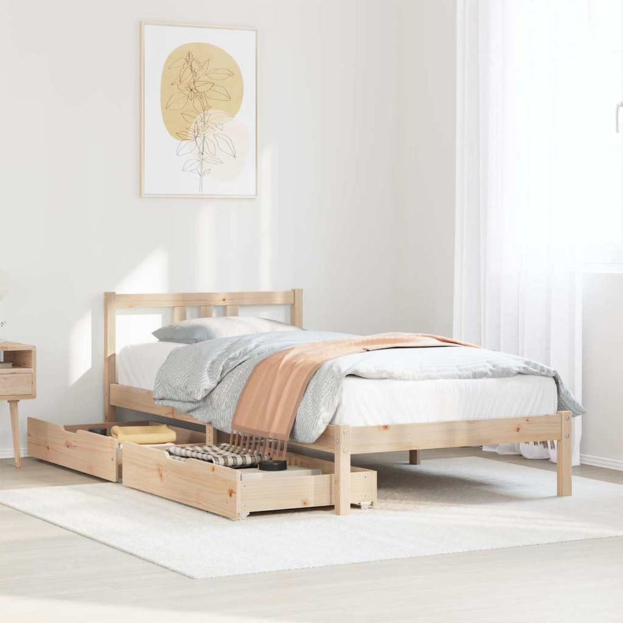 Bedframe Zonder Matras Massief Grenenhout 75 x 190 cm Naturel