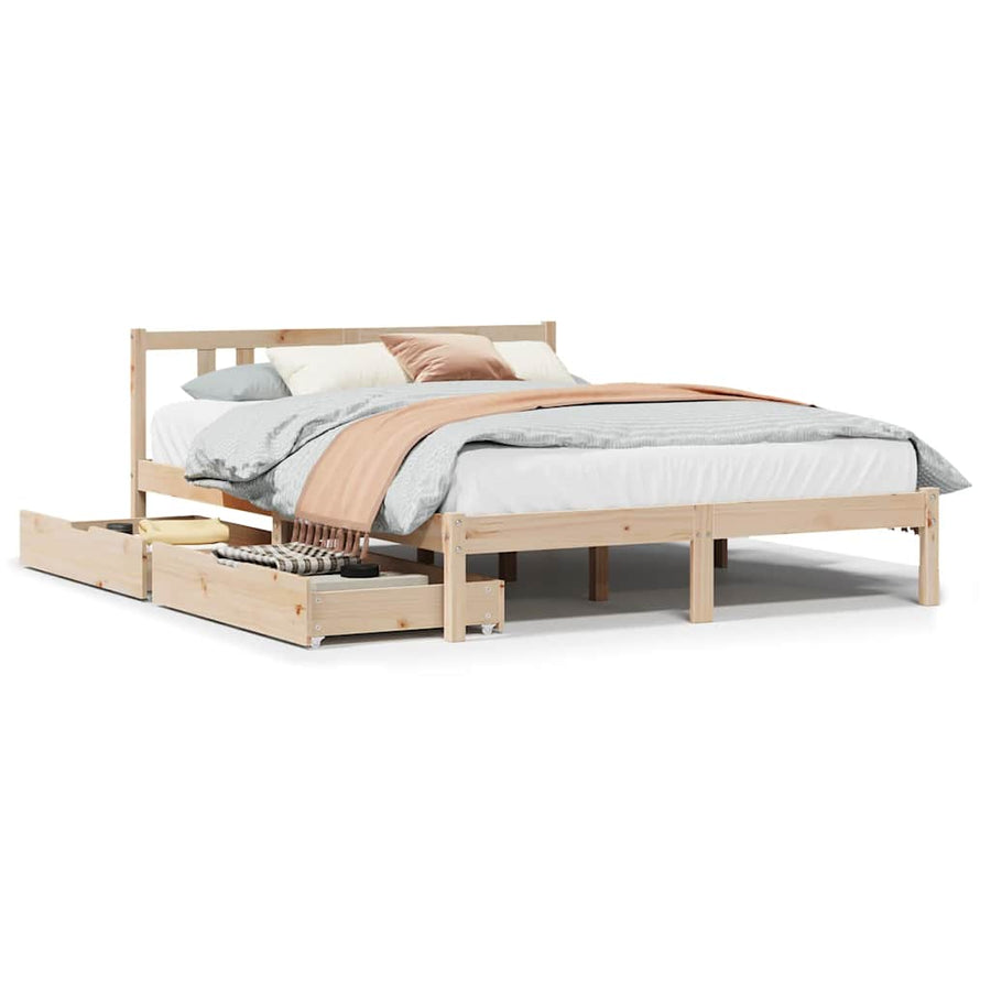 Bedframe Zonder Matras Massief Grenenhout 135 x 190 cm Naturel