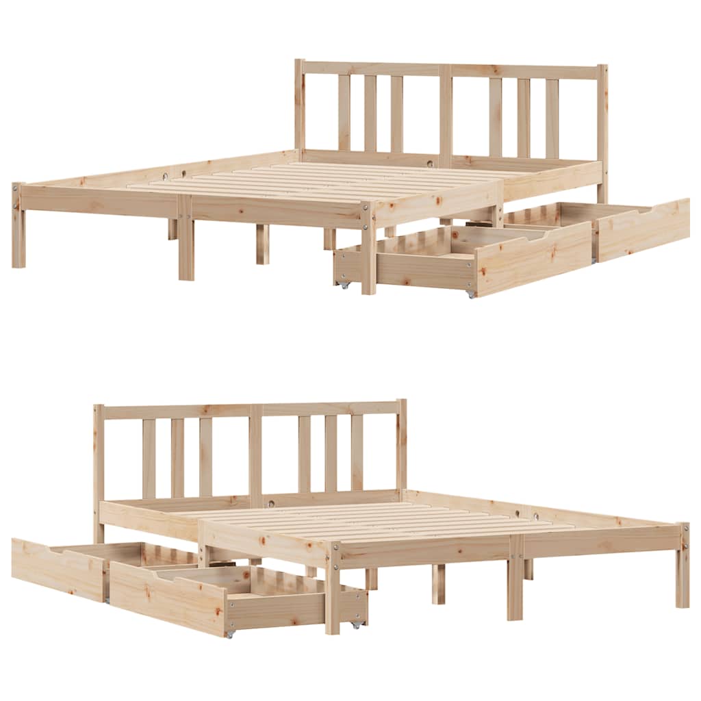 Bedframe Zonder Matras Massief Grenenhout 135 x 190 cm Naturel