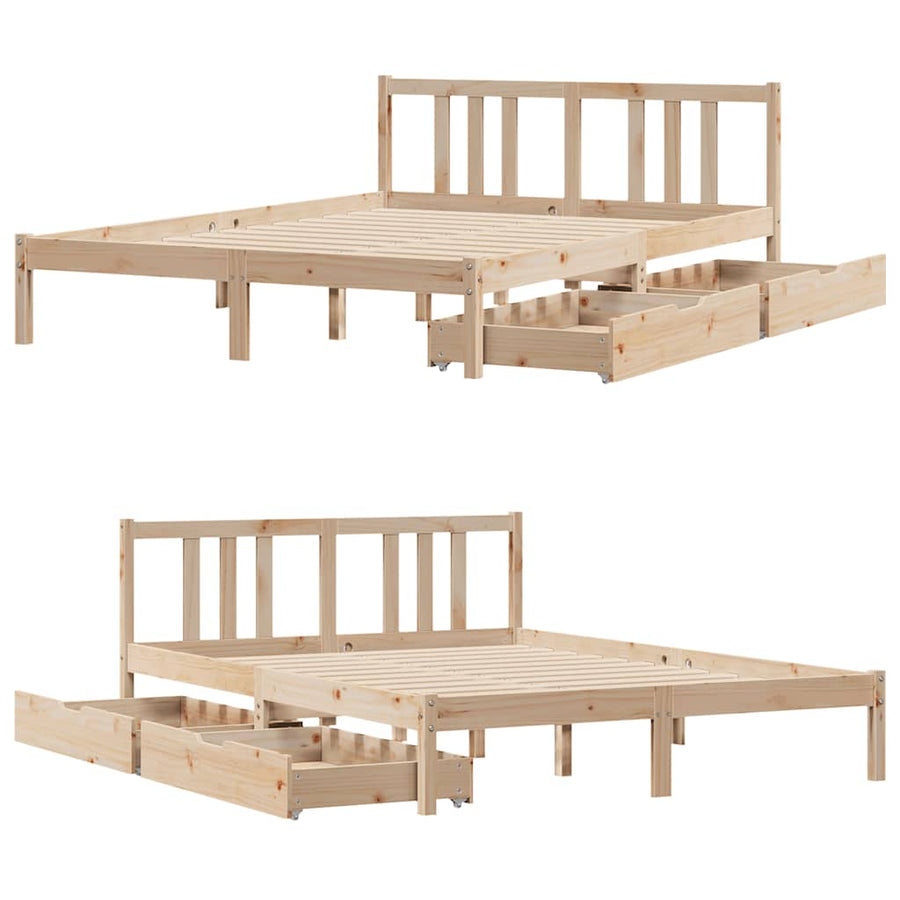 Bedframe Zonder Matras Massief Grenenhout 135 x 190 cm Naturel