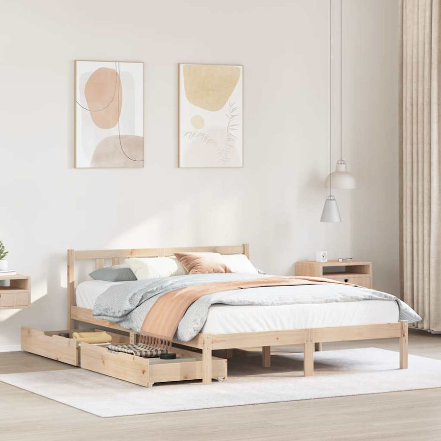 Bedframe Zonder Matras Massief Grenenhout 135 x 190 cm Naturel