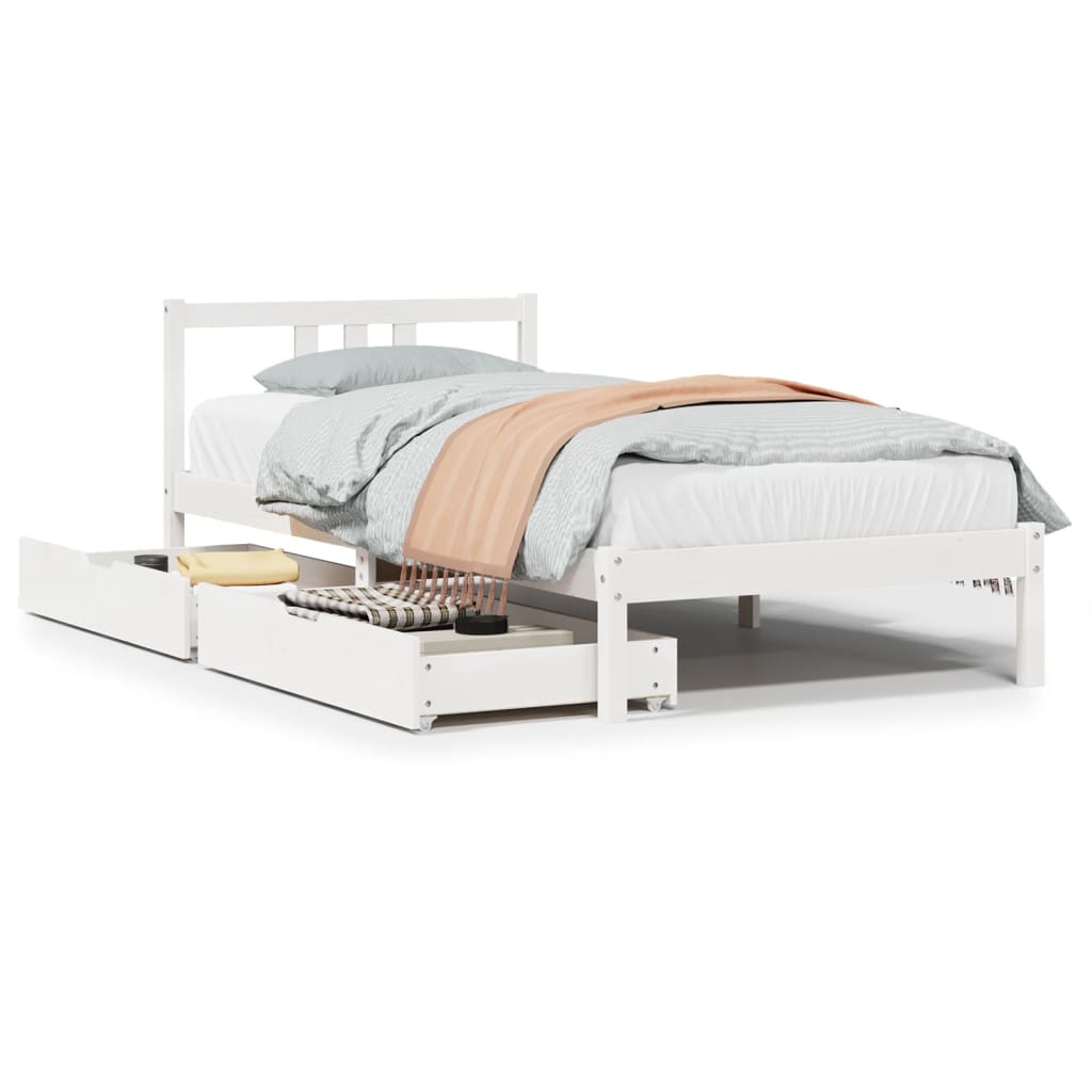 Bedframe zonder matras massief grenenhout wit 90x200 cm