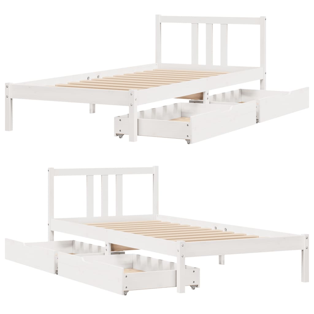 Bedframe zonder matras massief grenenhout wit 90x200 cm