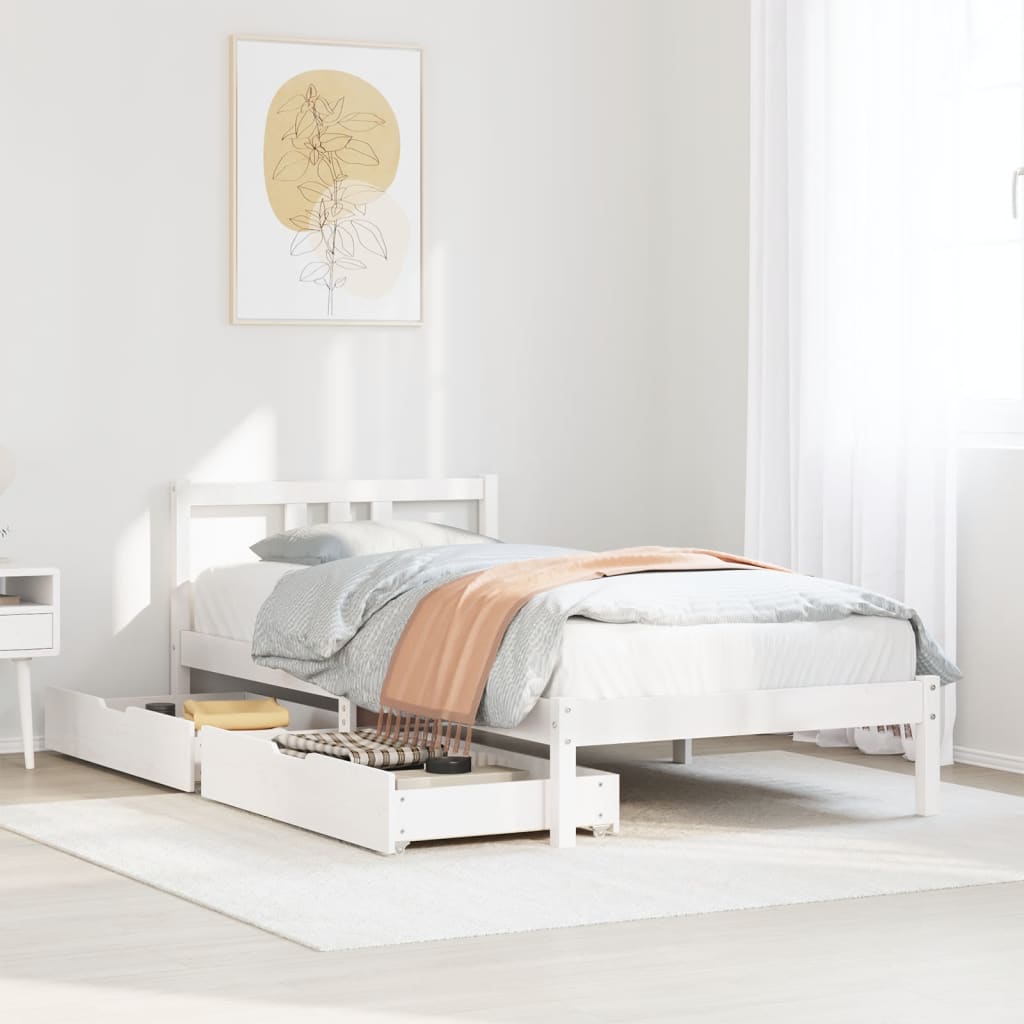 Bedframe zonder matras massief grenenhout wit 90x200 cm