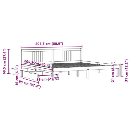 Bedframe zonder matras massief grenenhout wit 200x200 cm