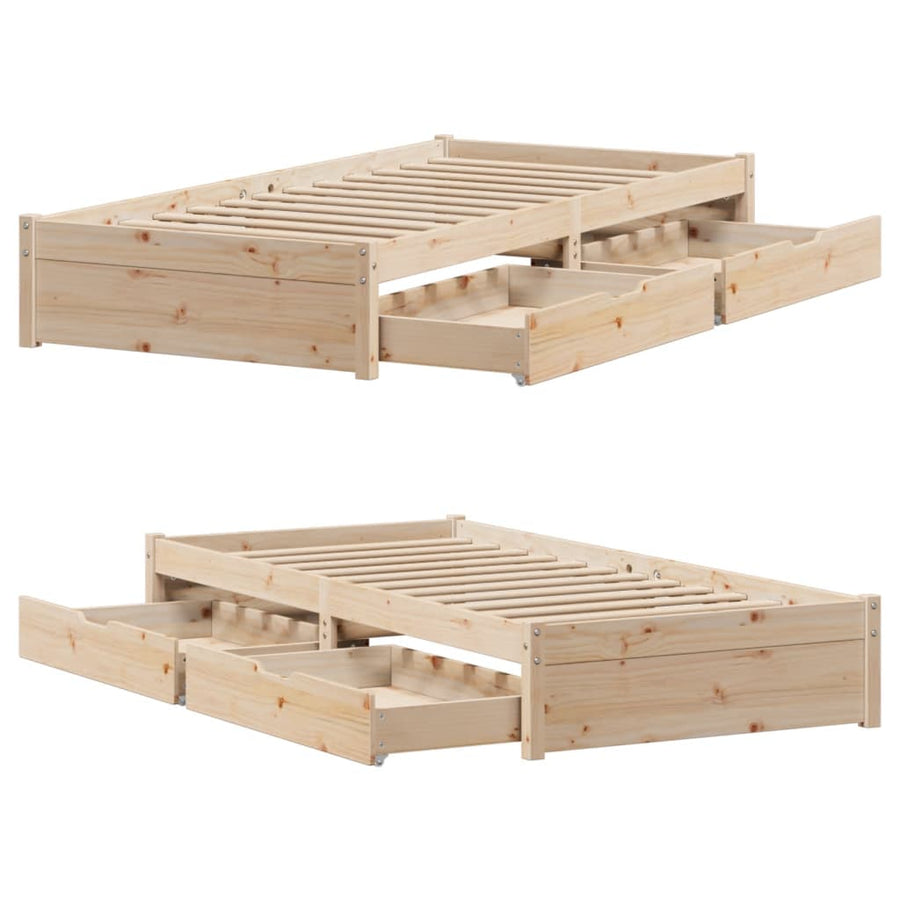 Bedframe zonder matras massief grenenhout 75x190 cm
