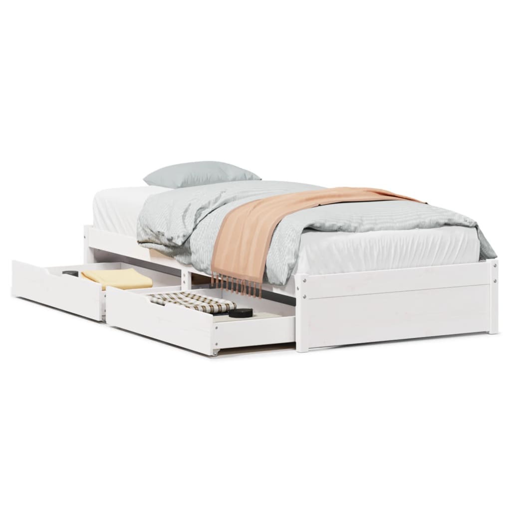 Bedframe zonder matras massief grenenhout wit 75x190 cm