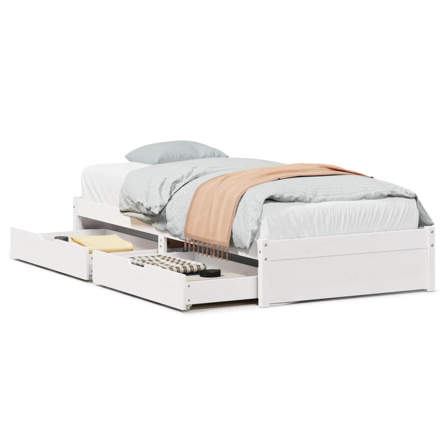 Bedframe zonder matras massief grenenhout wit 75x190 cm