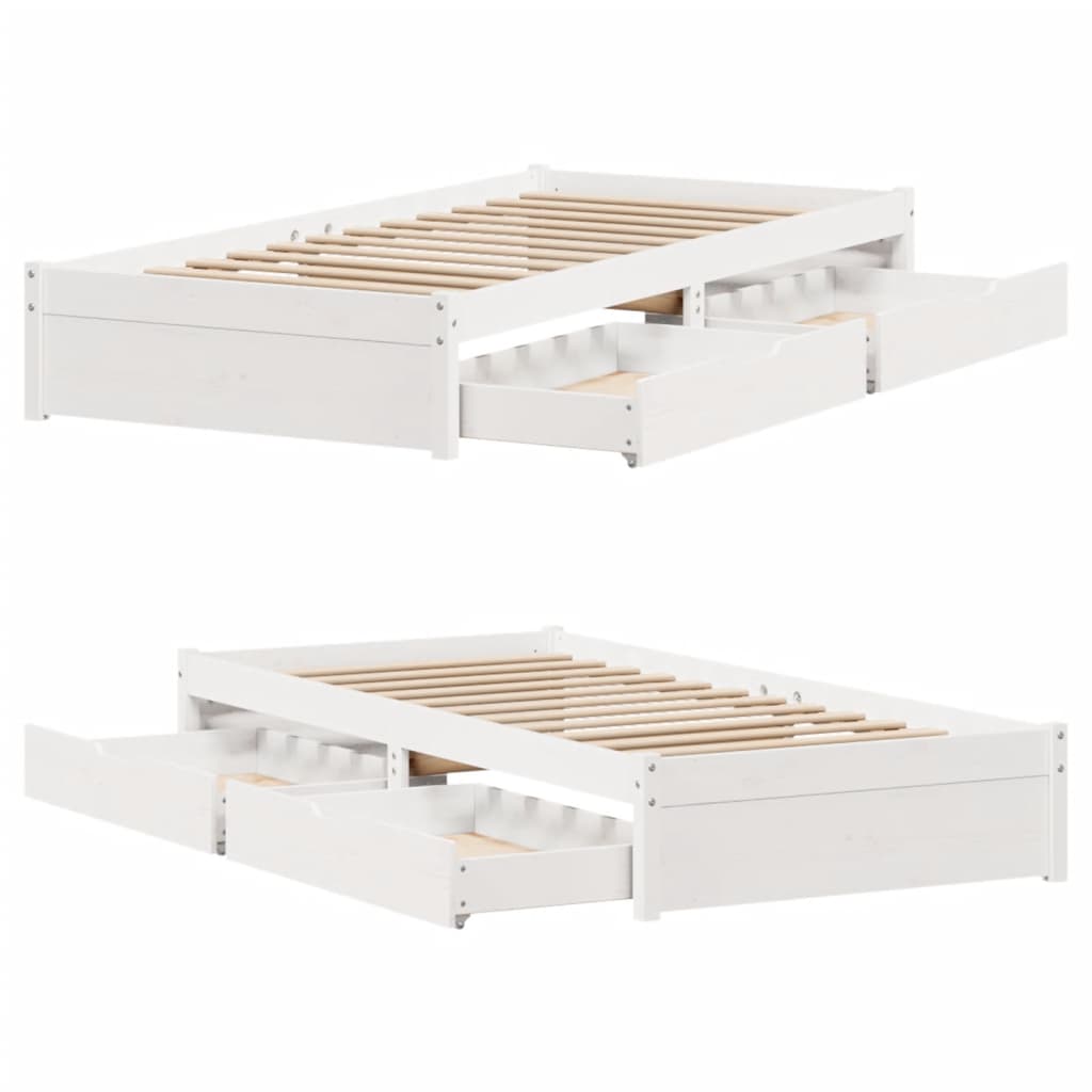 Bedframe zonder matras massief grenenhout wit 75x190 cm