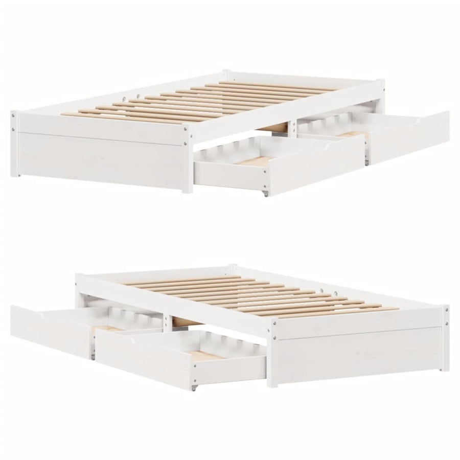 Bedframe zonder matras massief grenenhout wit 75x190 cm