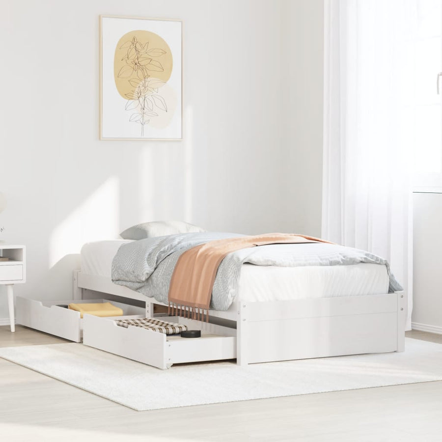 Bedframe zonder matras massief grenenhout wit 75x190 cm