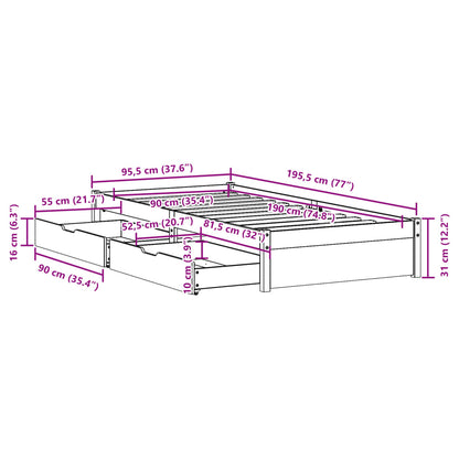 Bedframe zonder matras massief grenenhout 90x190 cm