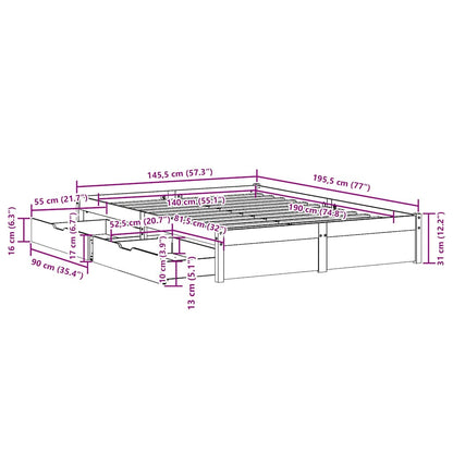 Bedframe zonder matras massief grenenhout 140x190 cm