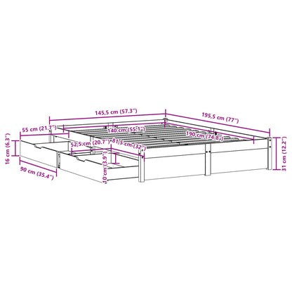 Bedframe zonder matras massief grenenhout wit 140x190 cm