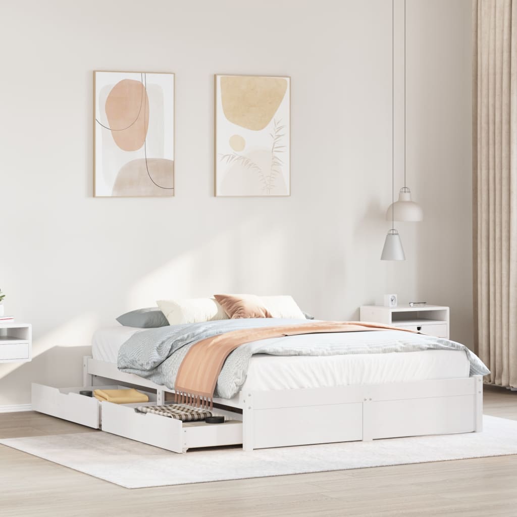 Bedframe zonder matras massief grenenhout wit 140x190 cm