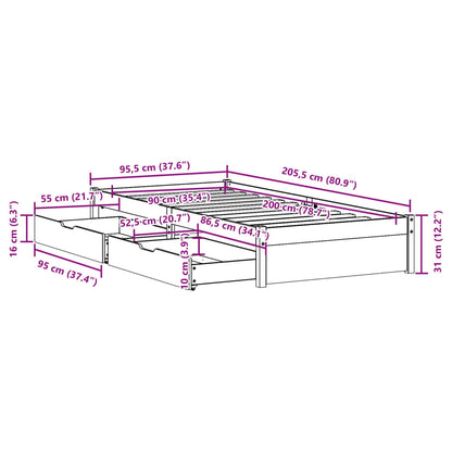 Bedframe zonder matras massief grenenhout 90x200 cm